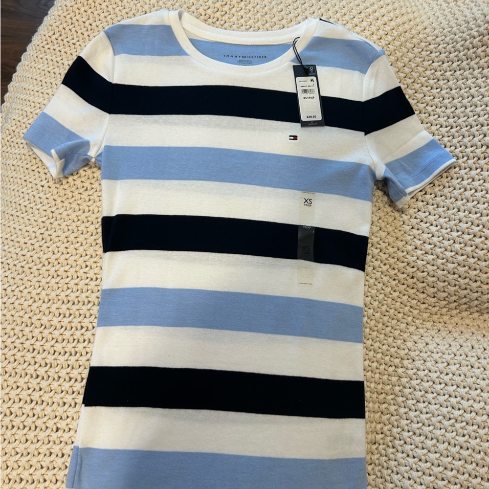 Tommy Hilfiger Blue and Black Striped Tee